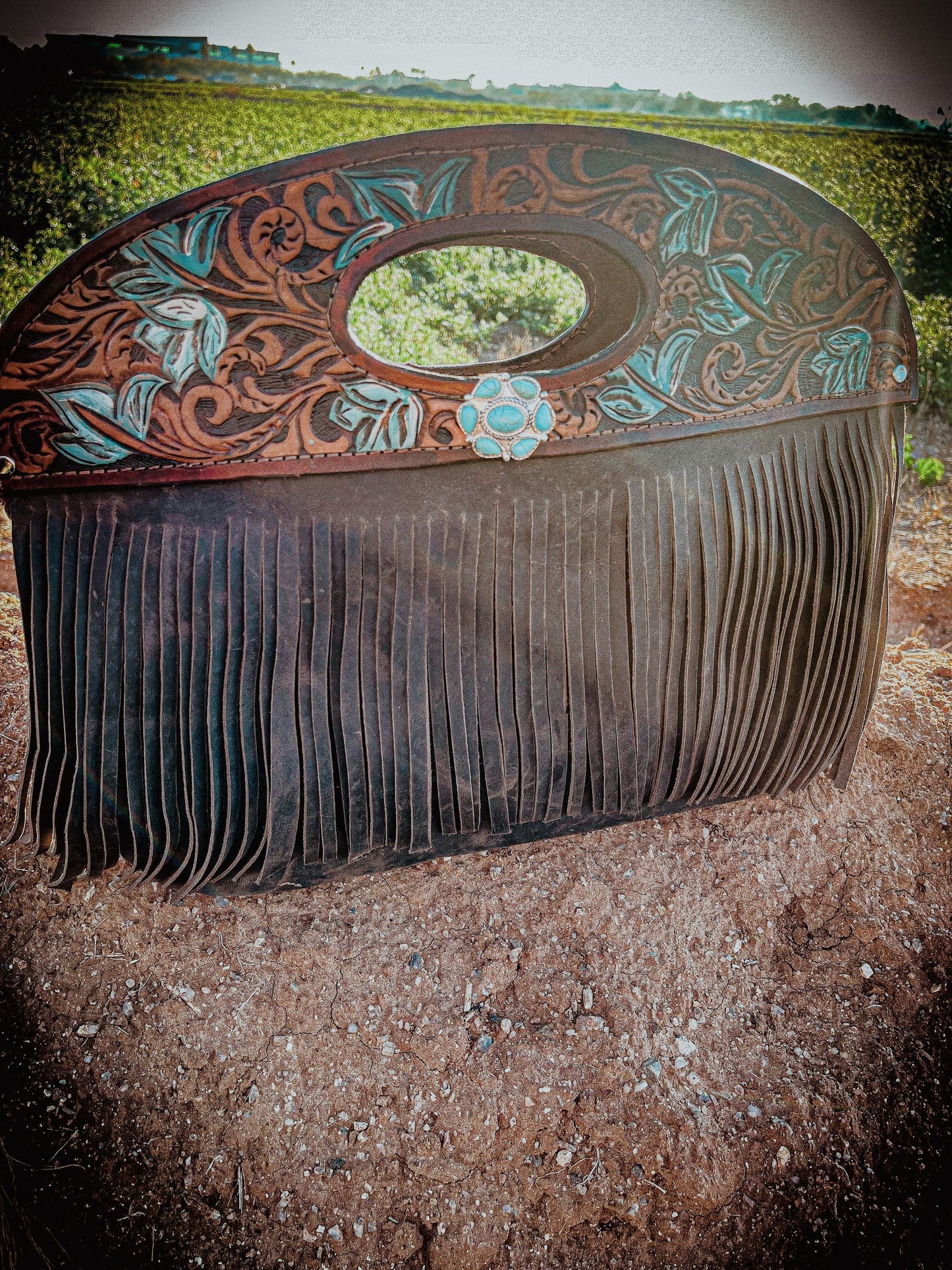 Handmade Tooled Real Leather Purse With Fringe