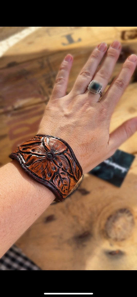 Floral Leather Cuff