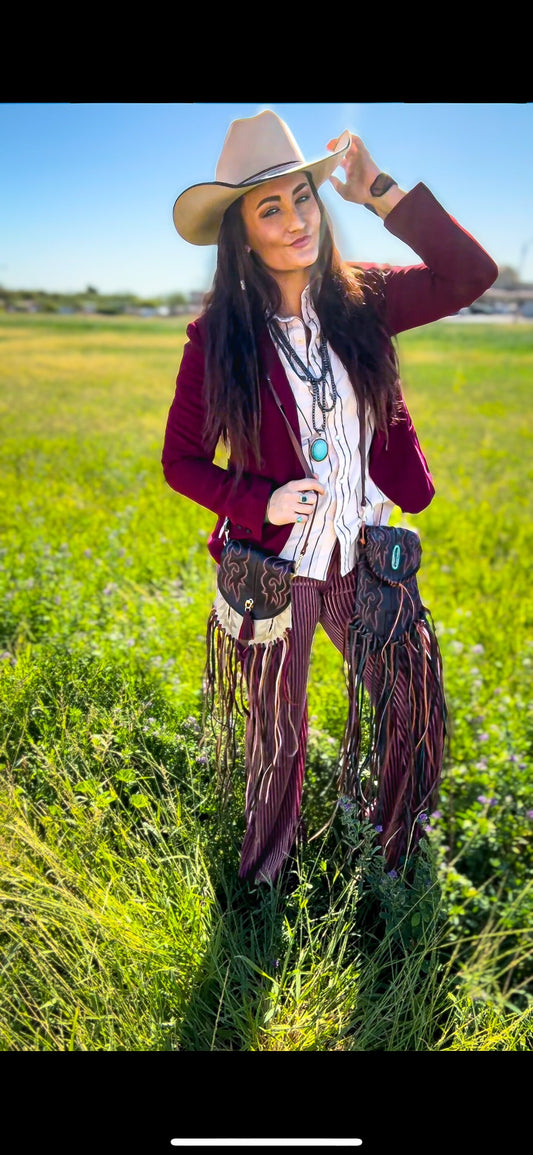 Red & Brown Fringe Boot Bag