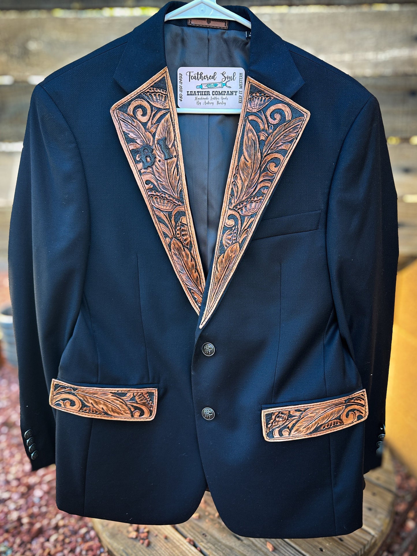 Custom Leather Lapels & Pockets (YOU PROVIDE The Suit Of Your Choosing)